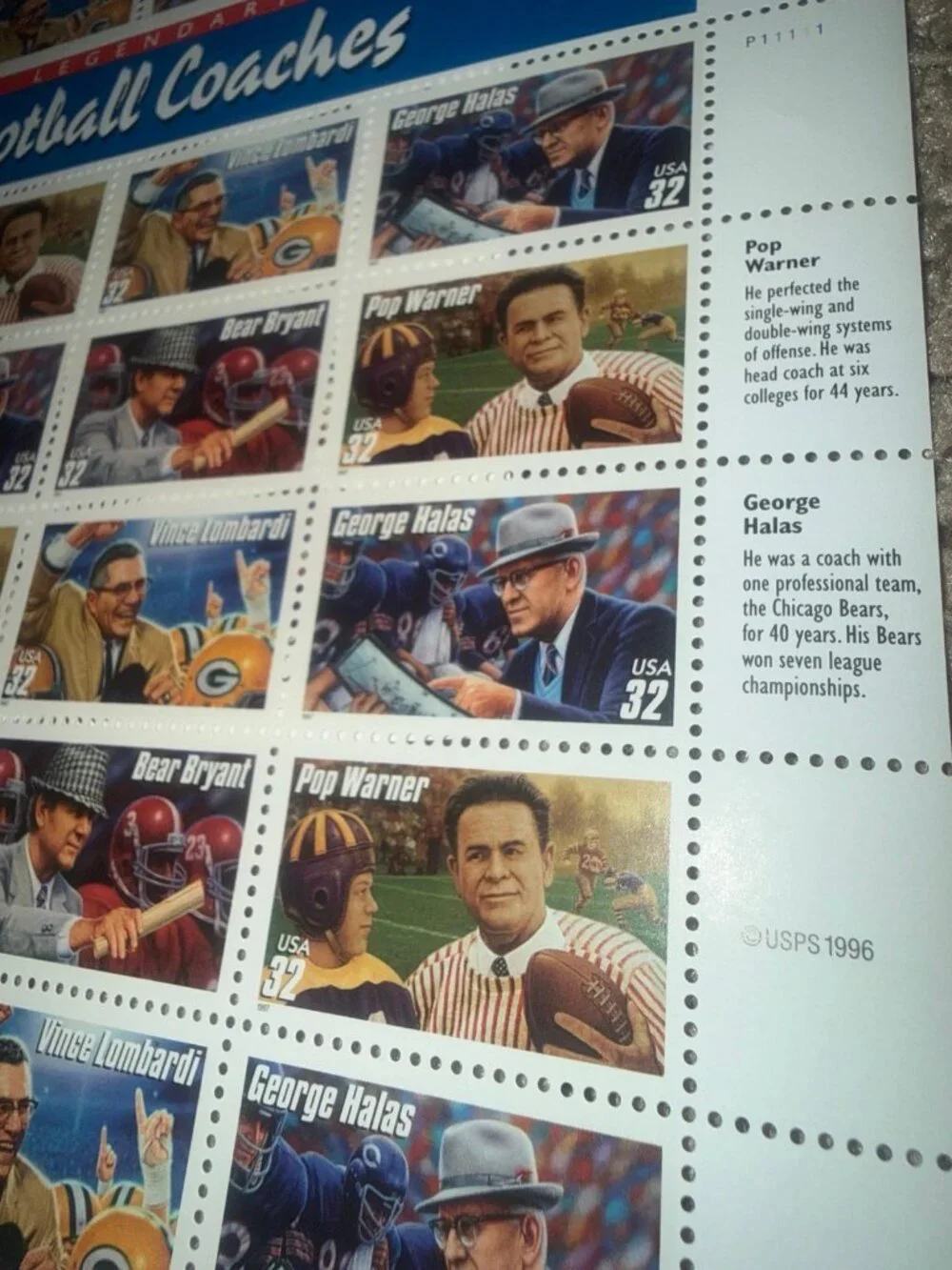 Sheets of 20 “football coaches” 1996 stamps
